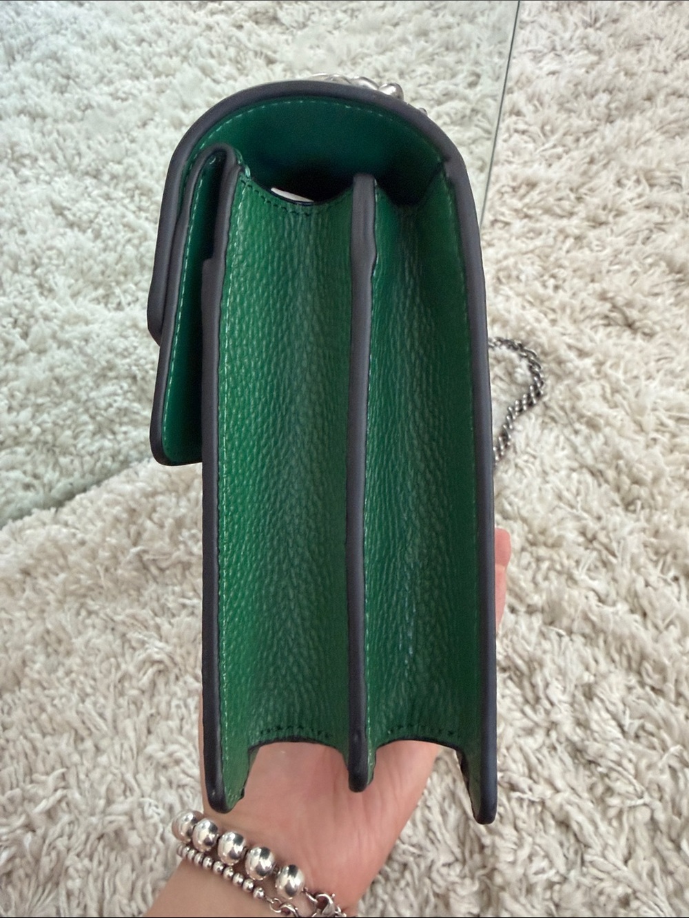 Designer Inspired Green PU Leather Shoulder Bag with Embellished Horsebit Accent - Picture 4 of 9